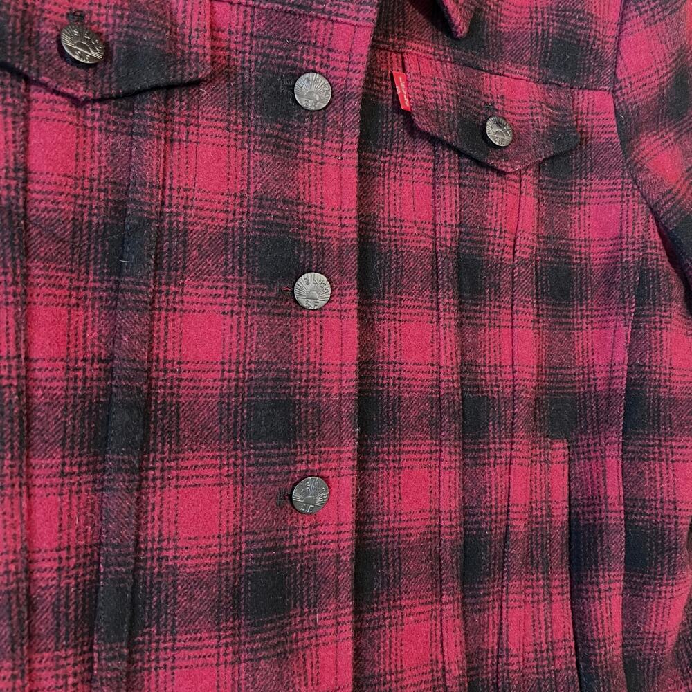 Levi’s Wool Blend Red/Black Buffalo Plaid Jacket Hip Length Size Large - Picture 3 of 10